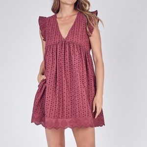 NWT small wine eyelet dress romper